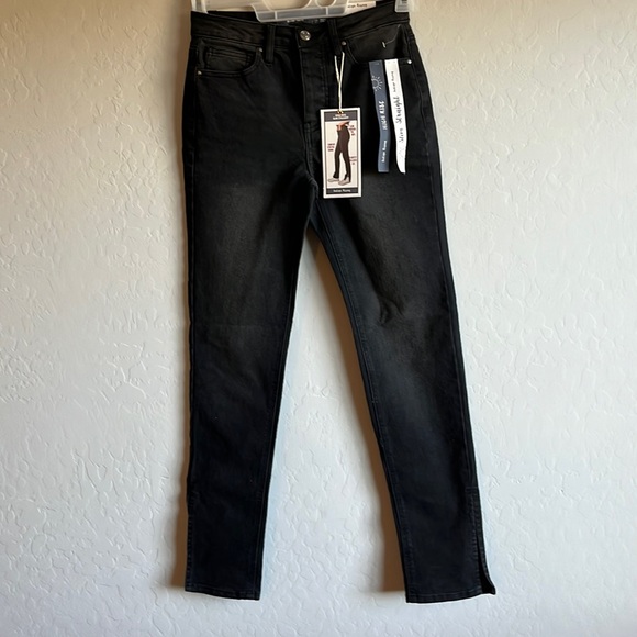 Button -Up High Rise Slim Straight Fit Jeans Black Wash Size 1/25 - Picture 5 of 12